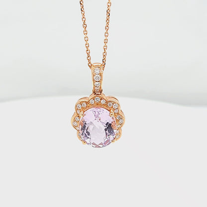 Oval Amethyst and Diamond Halo Vintage Style Pendant