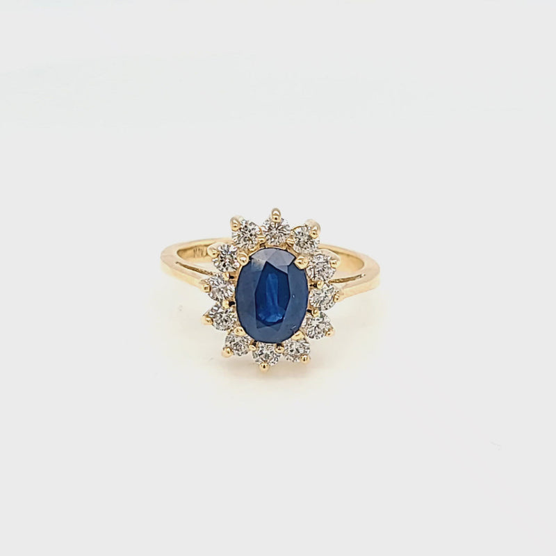 Oval Blue Sapphire & Diamond Classic Halo Ring