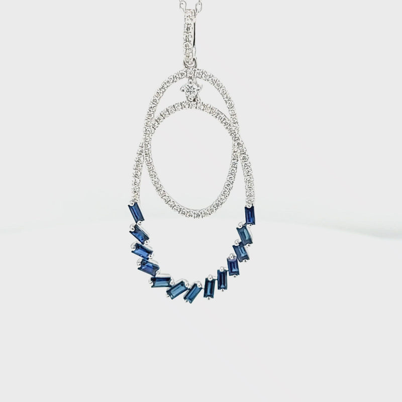 Blue Sapphire & Diamond Double Oval Style Pendant