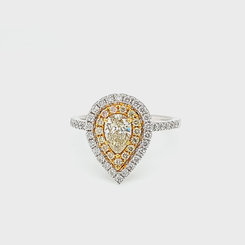 Yellow Pear Shaped Diamond & Double Diamond Halo Style Ring