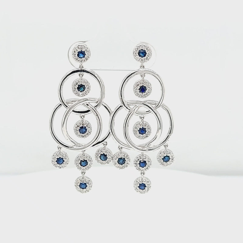 Blue Sapphire & Diamond Circle Dangle Earrings
