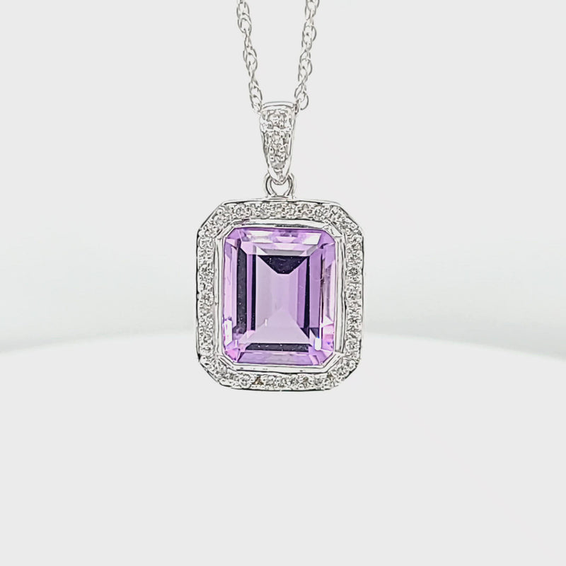 Amethyst Diamond Halo Style Pendant