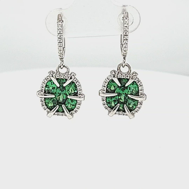 Green Tsavorite Garnet & Diamond Drop Earrings