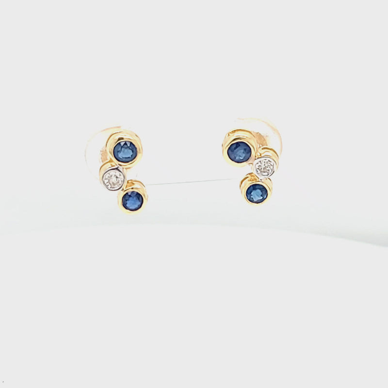 Dainty Diamond & Blue Sapphire Bezel Post Earrings