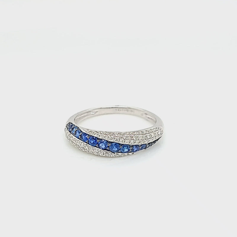 Blue Sapphire & Diamond Alternating Twist Ring