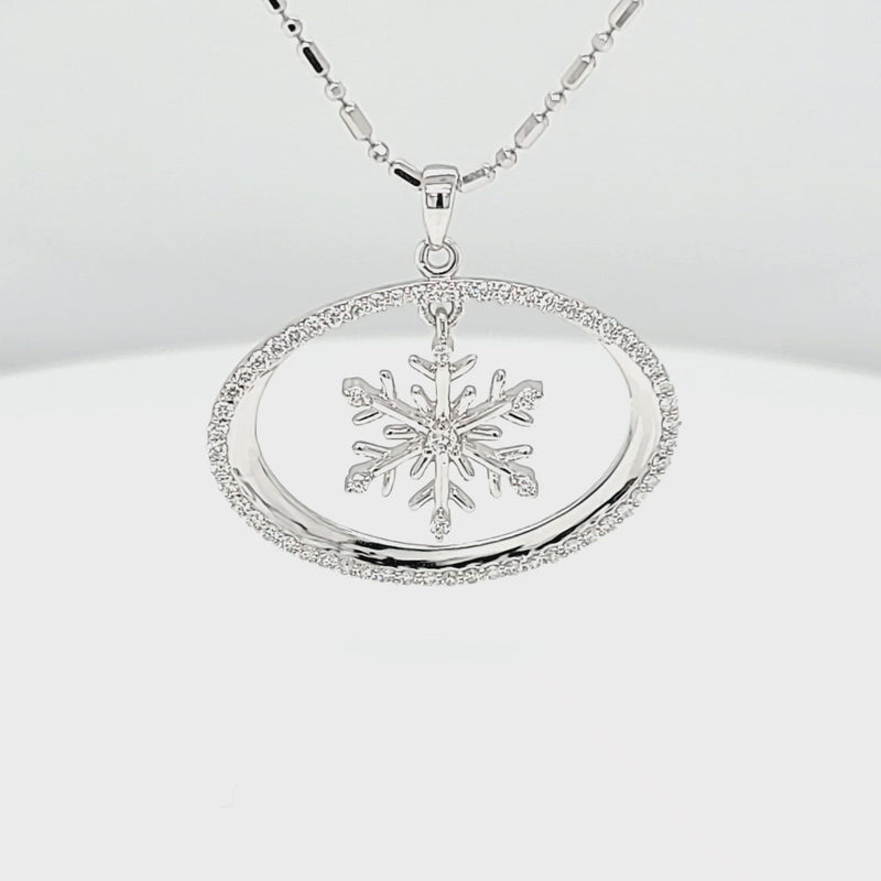 Oval Diamond Halo with Snowflake Center Pendant