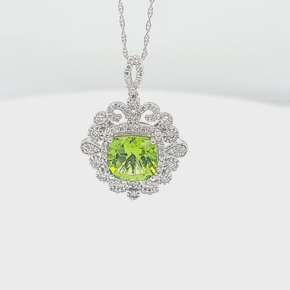 Cushion-Cut Peridot & Vintage Inspired Diamond Pendant
