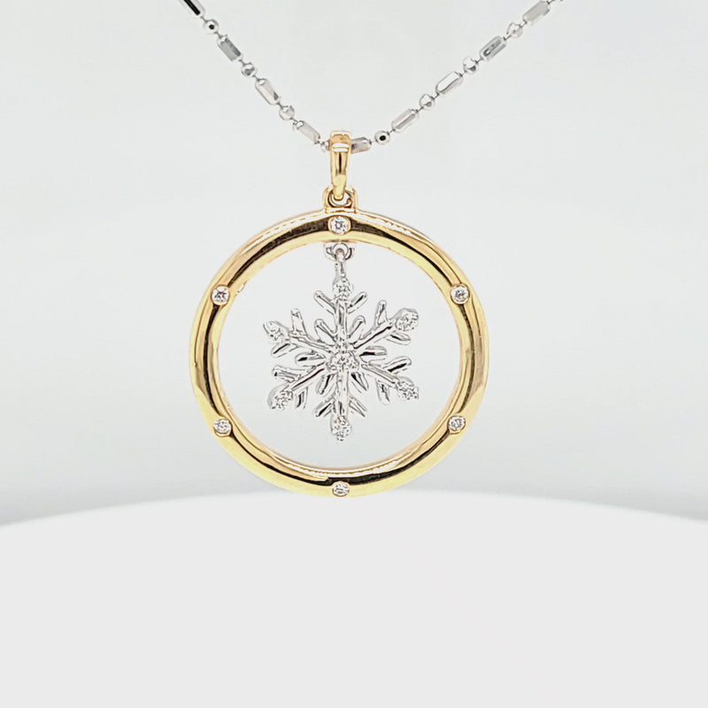 Diamond Snowflake in Circle Pendant with Chain