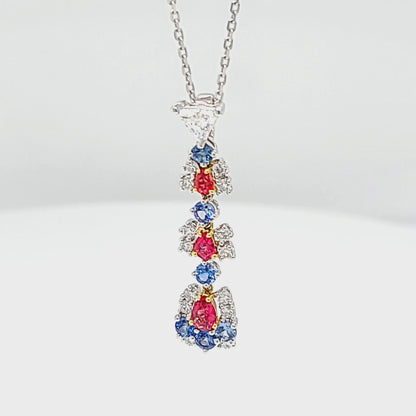 Platinum Red Emerald, Benitoite & Diamond Pendant