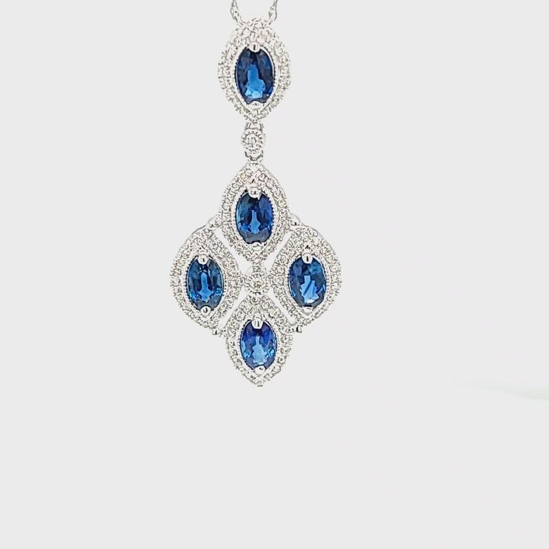 Blue Sapphire Chandelier Pendant with Diamond Halos