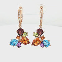 Rainbow Mixed Gemstone Queen Bee & Diamond Dangle Earrings Video