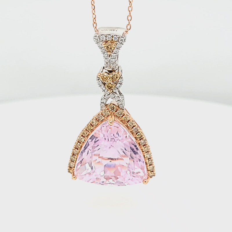 Trillion Kunzite with Diamond and Cognac Diamond Accented Necklace