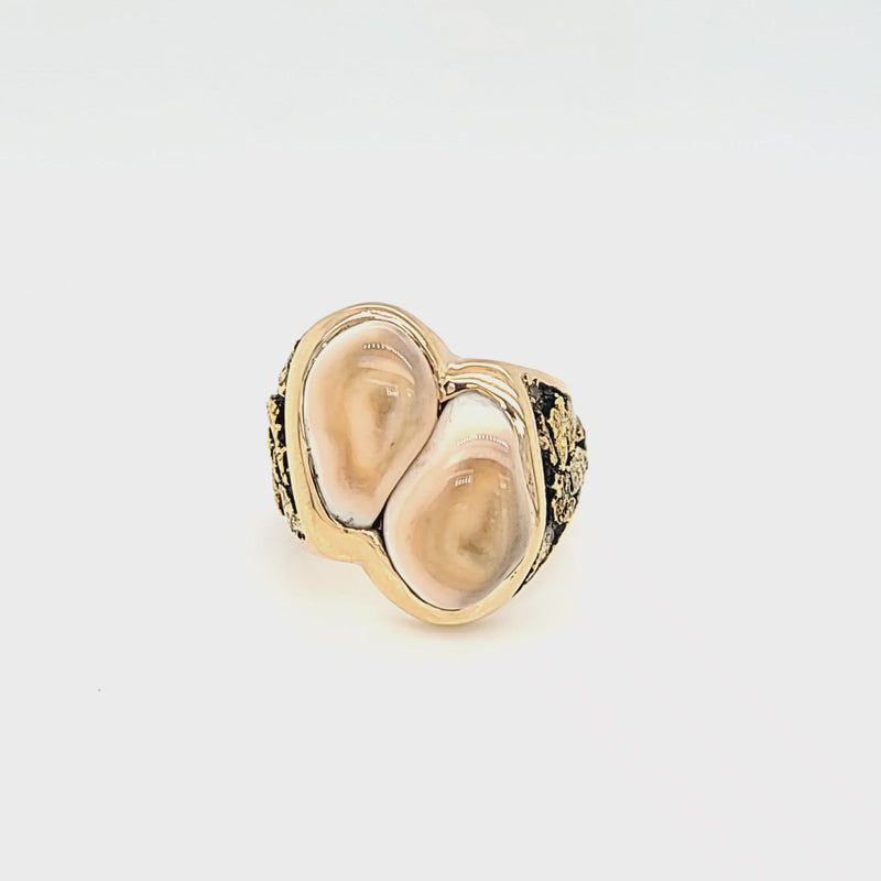 Double Elk Ivory & Gold Nugget Ring