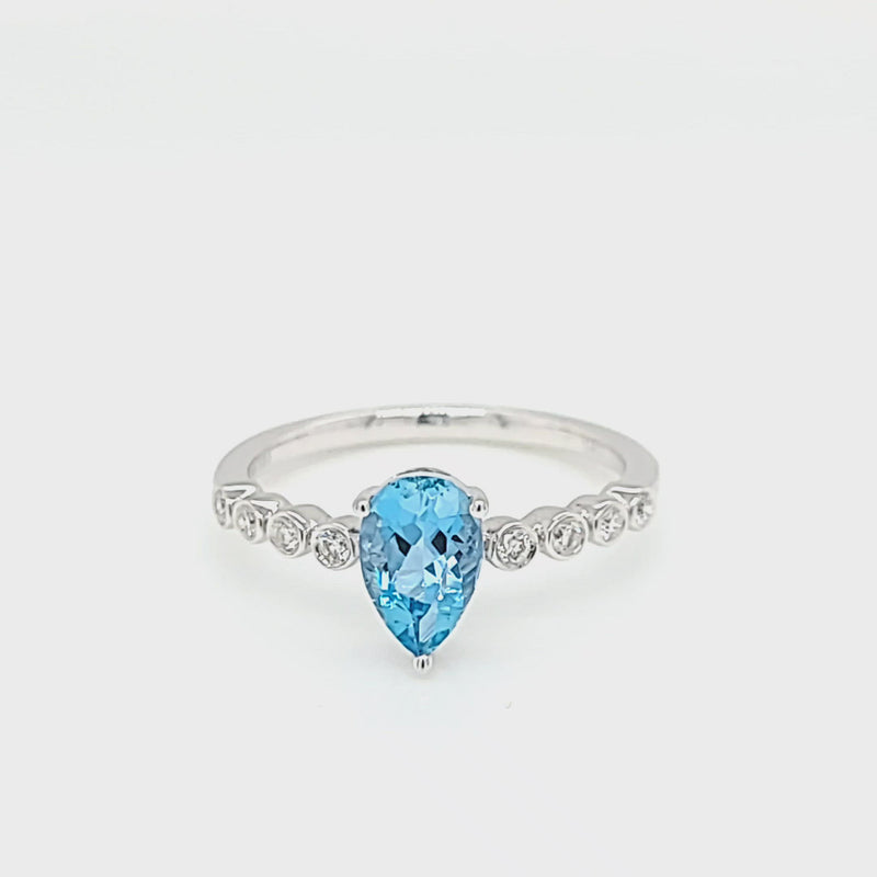 Pear Aquamarine and Diamond Lined Ring