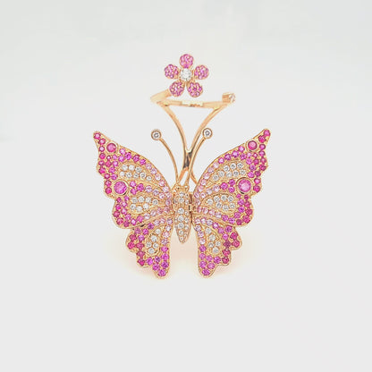 Moving Pink Sapphire Butterfly Two Knuckle Ring
