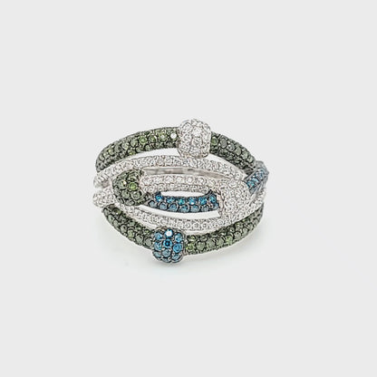 Blue, Green & White Diamond Interlaced Ring