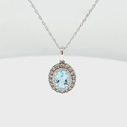 Oval Aquamarine with Double Diamond & Mocha Diamond Halo