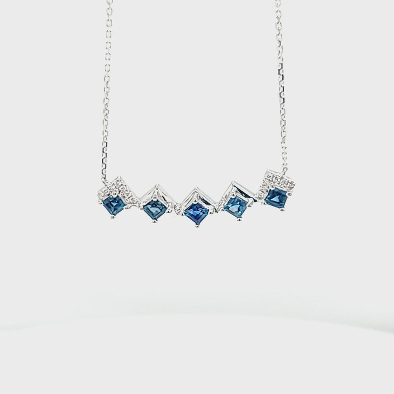 Princess-Cut Blue Sapphire & Diamond Necklace