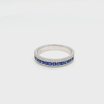 Sapphire and Double Row Diamond Band