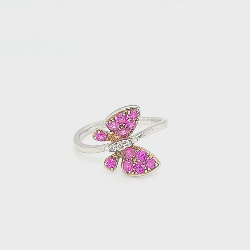Pink Sapphire Winged Butterfly & Diamond Ring