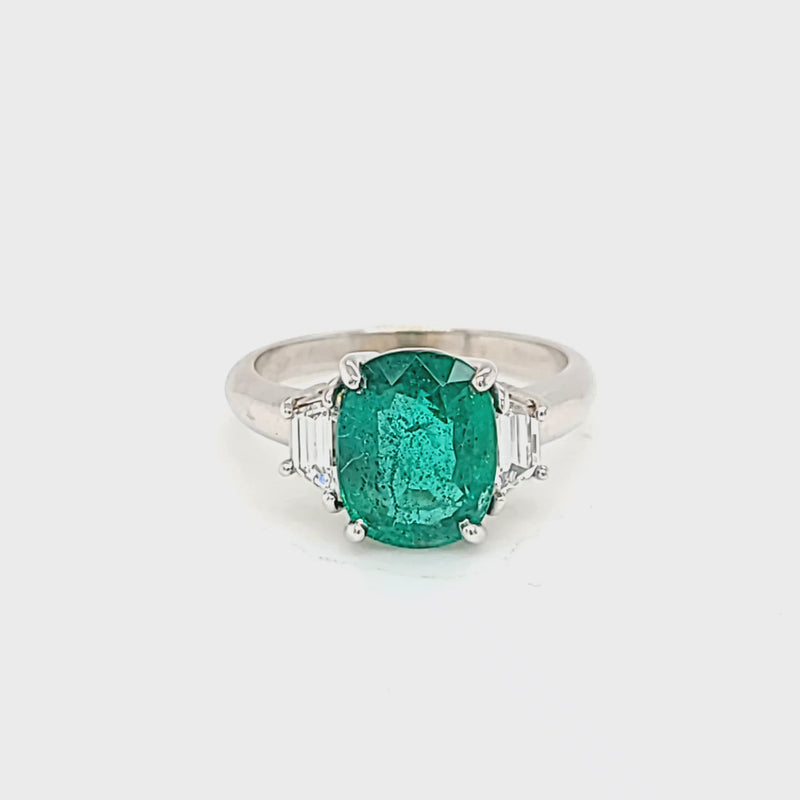 Oval Emerald & Diamond Three Stone Style Ring