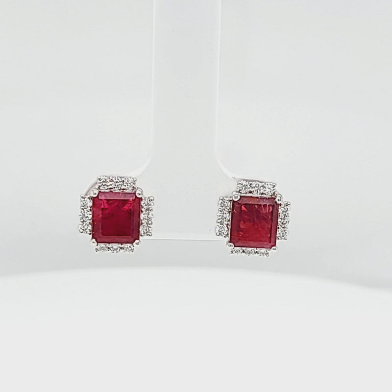 Red Emerald and Diamond Stud Earrings
