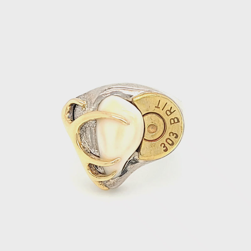 Elk Tooth Ivory Ring & Shell Casing Textured Style Ring