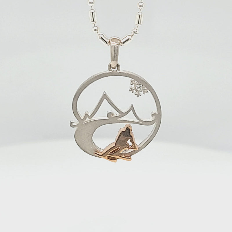 Skier in the Mountains with Snowflake Pendant Medium