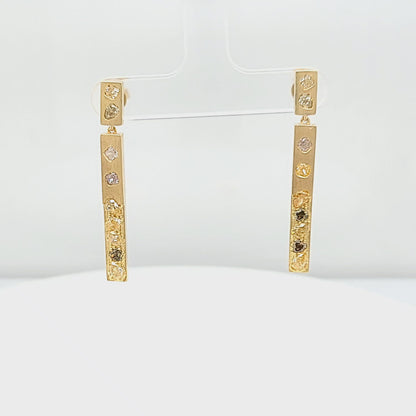 Yellow Gold Fancy Colored Diamond Dangle Bar Earrings