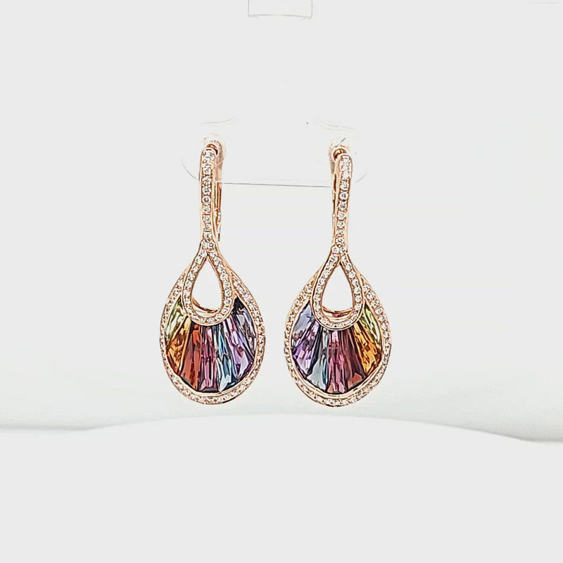 Rainbow Mixed Gemstone & Diamond Dangle Earrings Video