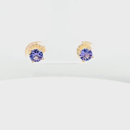Four Prong Round Tanzanite Stud Earrings