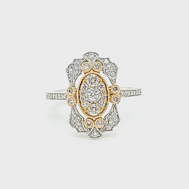 Two Toned Diamond Art Deco Style Ring Video