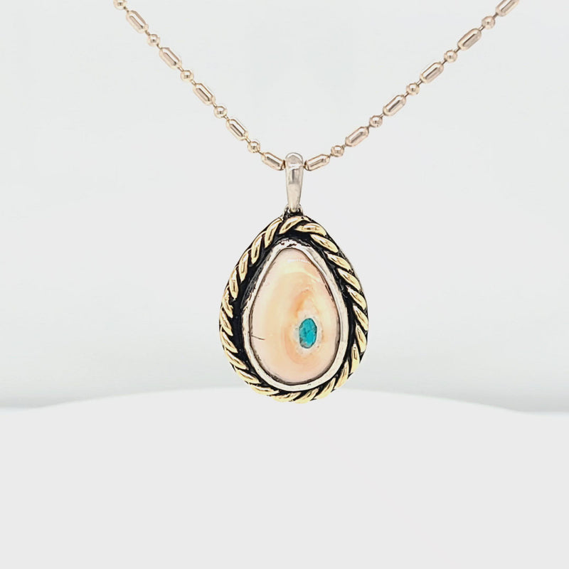 Elk Ivory Tooth with Turquoise Inlay Trophy Braided Pendant