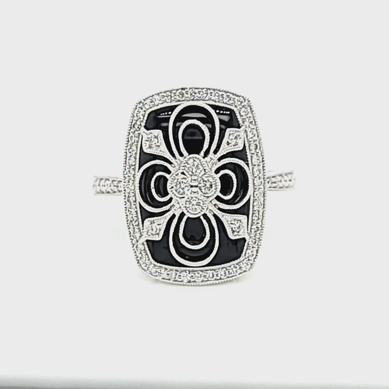 Diamond Over Black Onyx Vintage Inspired Ring