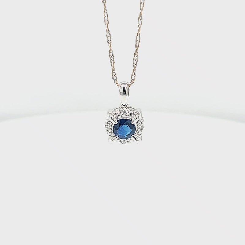 Blue Sapphire & Diamond Halo Pendant