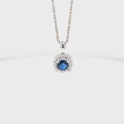 Blue Sapphire & Diamond Halo Pendant
