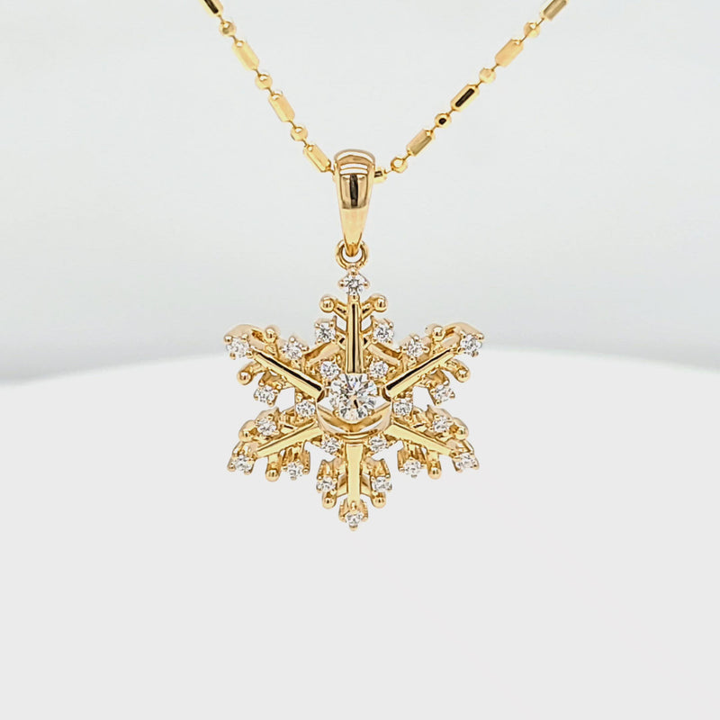 Yellow Gold Dancing Diamond Snowflake Necklace Video
