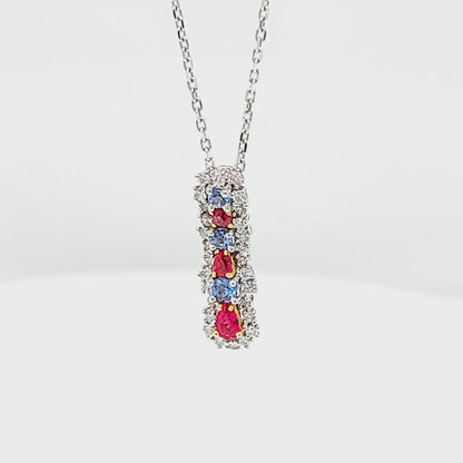 Platinum Red Emerald, Benitoite & Diamond Pendant