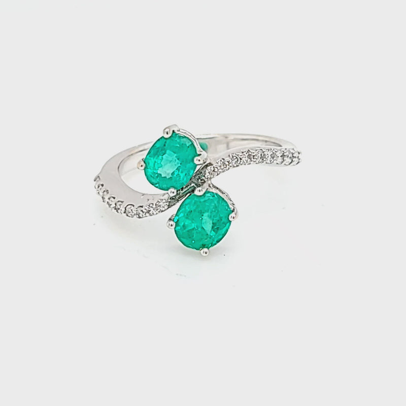 Double Oval Emerald & Diamond Bypass Style Ring