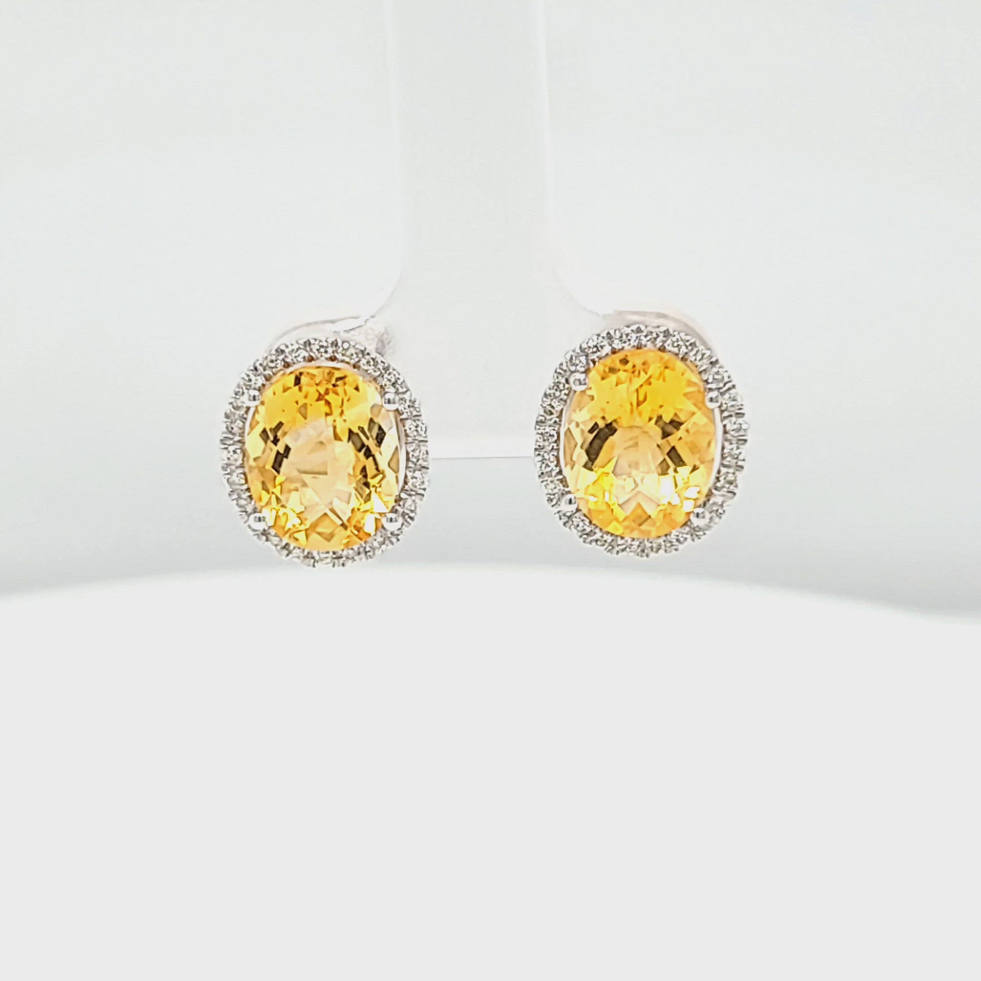 Oval Citrine and Diamond Halo Earrings Video