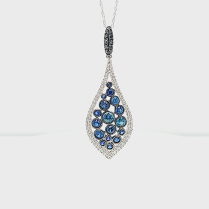 Blue Sapphire Cluster Chandelier Pendant with Diamond Halo