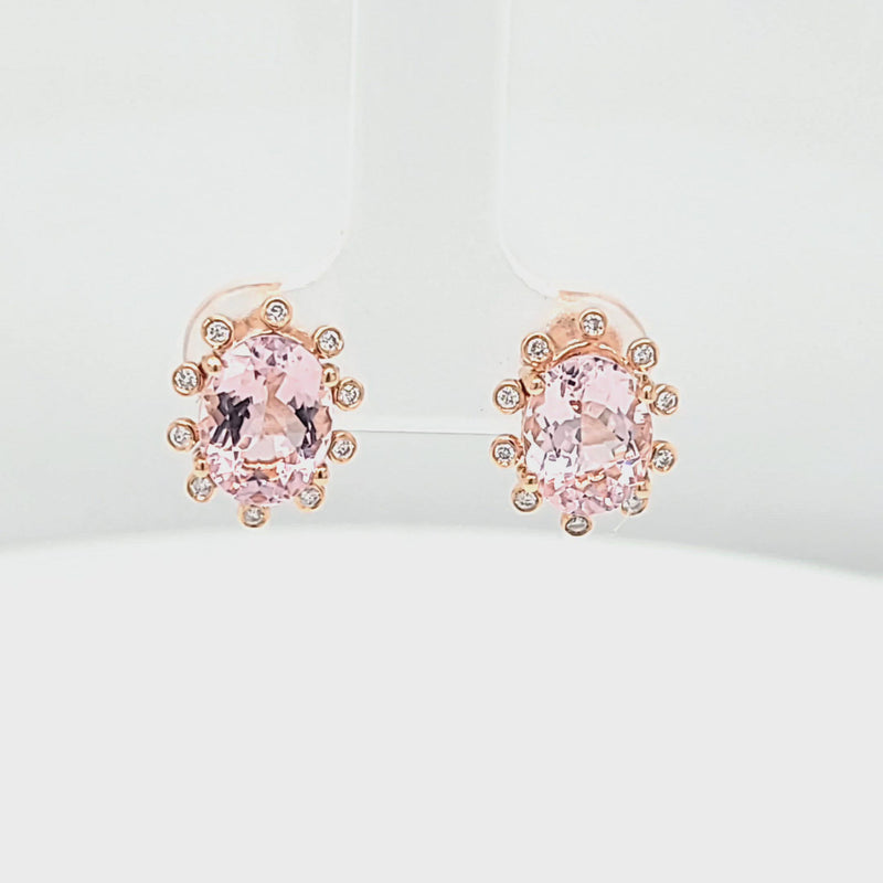 Oval Morganite & Bezel Diamond Halo Stud Earrings