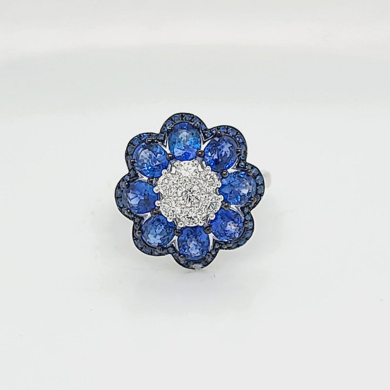 Sapphire Flower and Diamond Ring