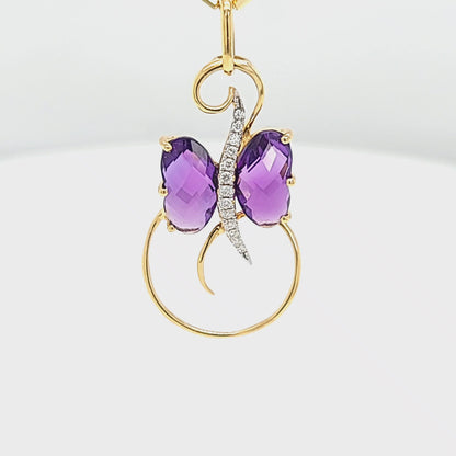Carved Amethyst and Diamond Butterfly Pendant