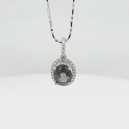 Oval Alexandrite & Diamond Halo Pendant