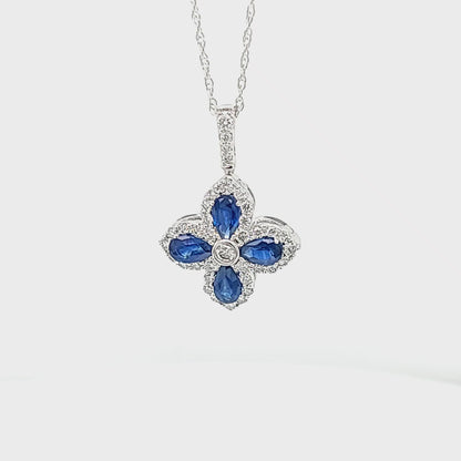 Blue Sapphire Chandelier Pendant with Diamond Halos