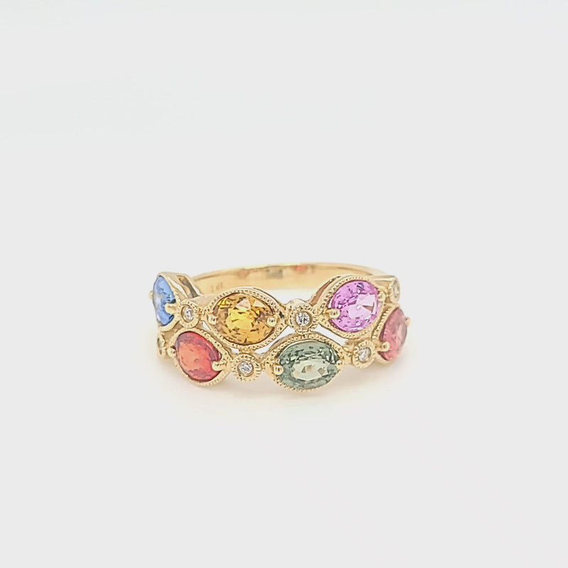 Oval Rainbow Sapphire & Diamond Ring