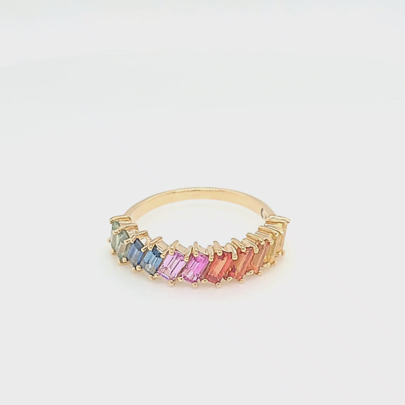 Rainbow Sapphire Baguette Style Ring