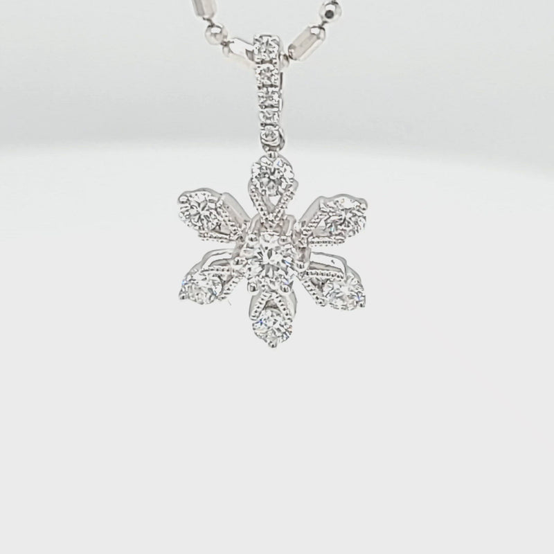 18K White Gold .46 Carat Diamond Snowflake Pendant with Chain