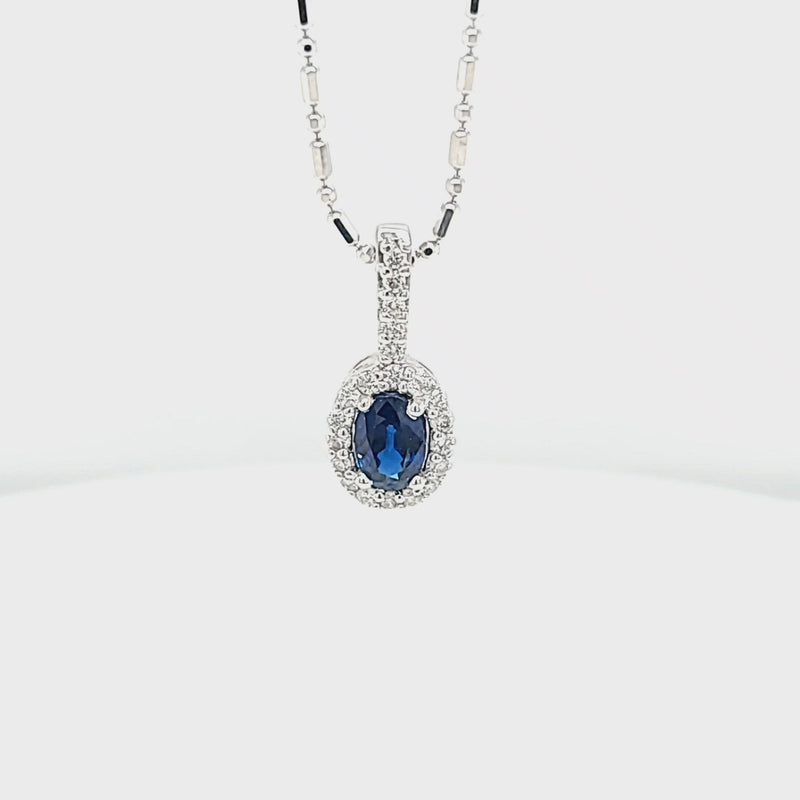 Oval Blue Sapphire & Diamond Halo Pendant
